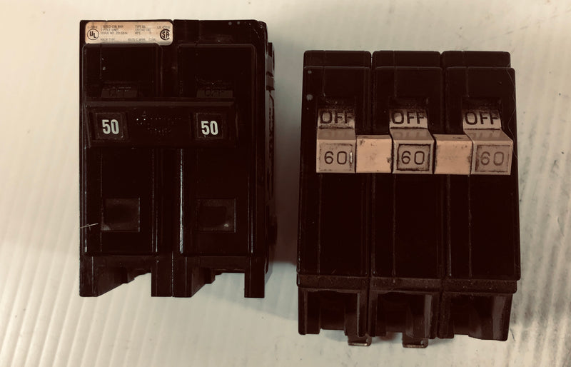 Westinghouse Quicklag Circuit Breaker Two Pole 50 Amp and Three Pole 60 Amp