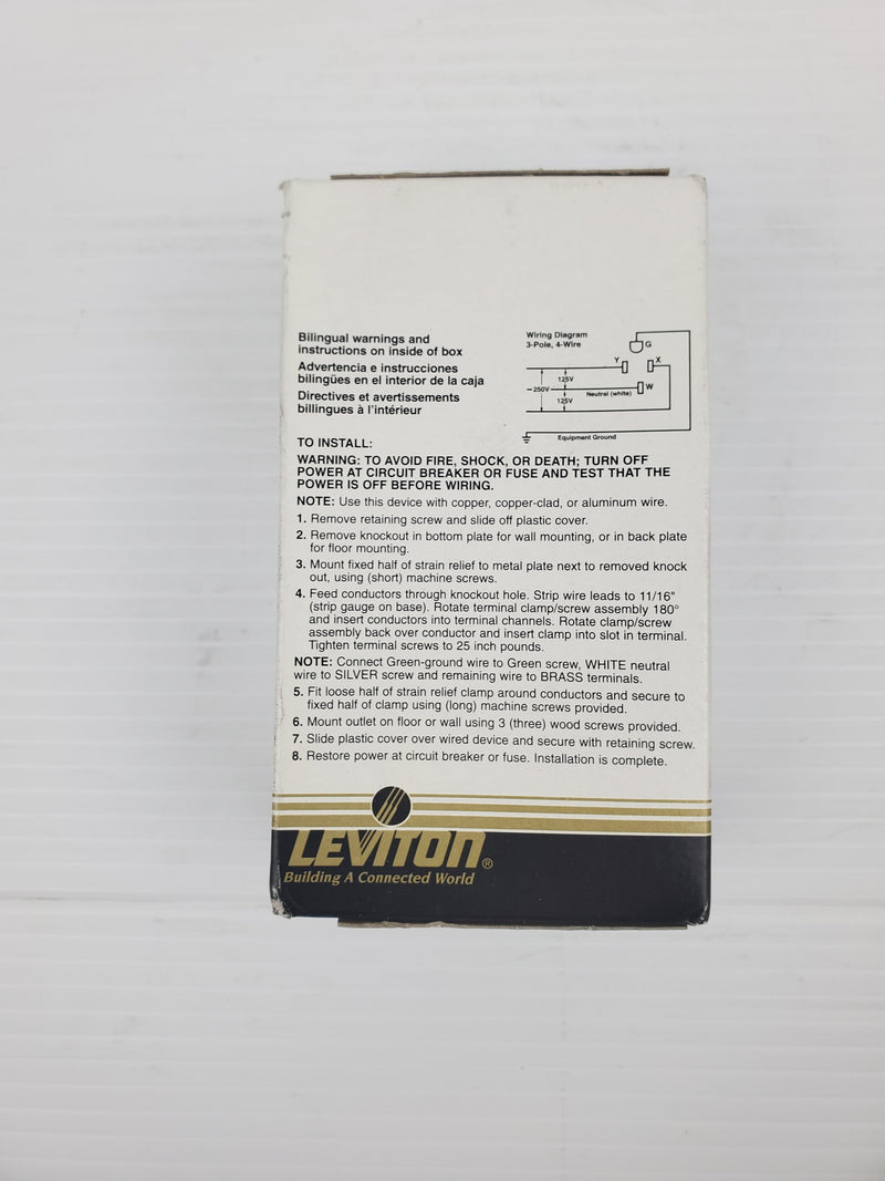 Leviton 061-55050 3-Pole 4-Wire Grounding Power Outlet Black 50A-125/250V