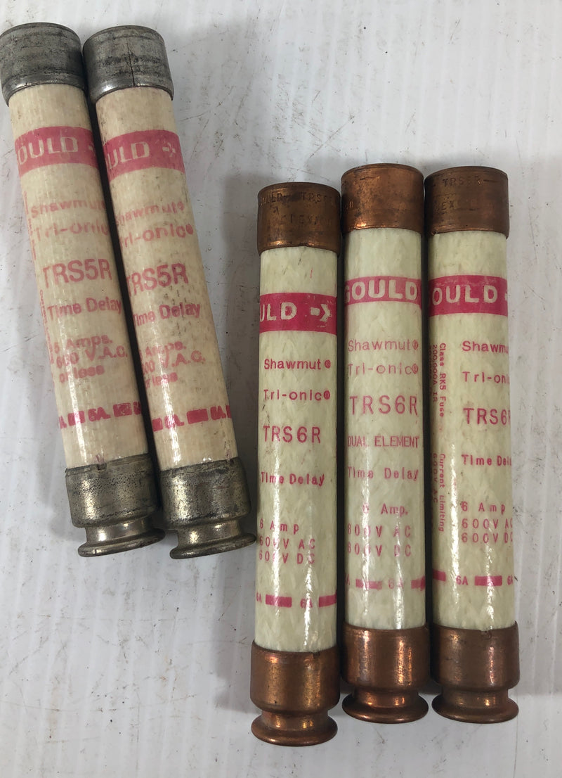 Gould Tri-onic Fuse TRS6R and TRS5R Lot of Five Fuses