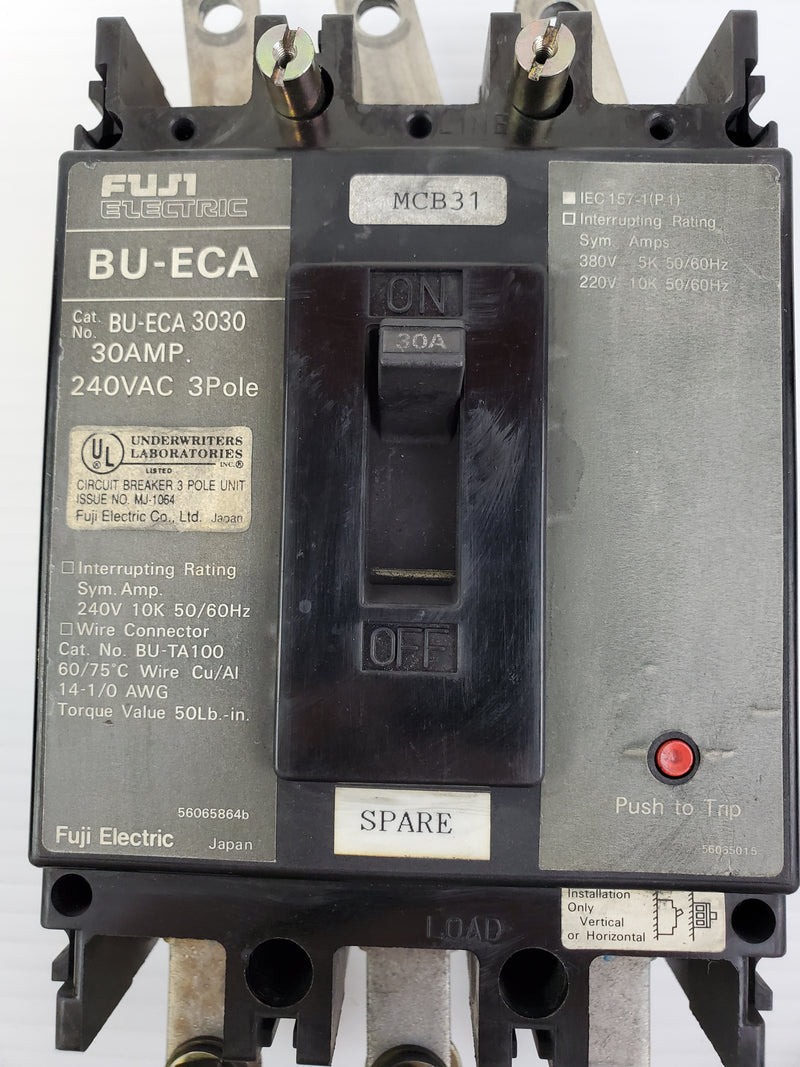 Fuji Electric BU-ECA 3030 Circuit Breaker 30A 240VAC 3 Pole BU-TA100