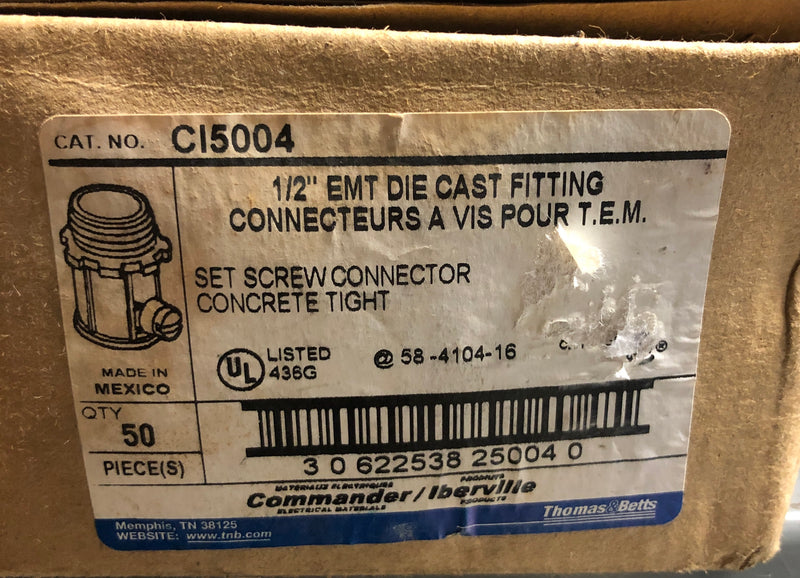 Commander / Iberville 1/2" EMT Die Cast Fitting Set Screw Connector C15004