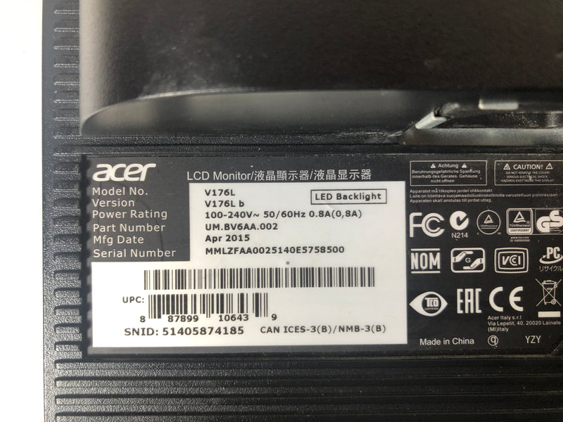 Acer 17" Monitor V176L NOT TESTED