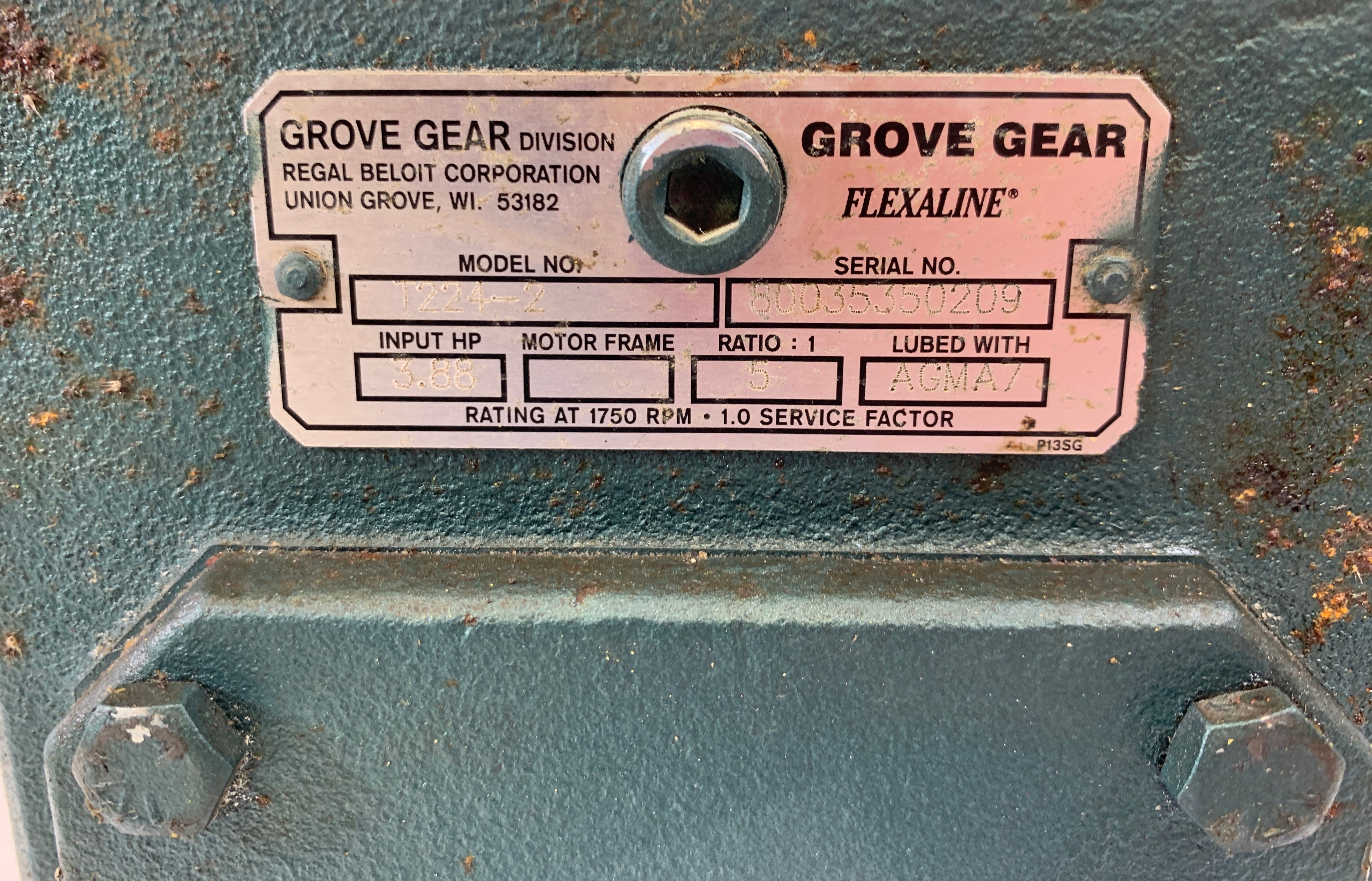 Grove Gear T224-2 Ratio 5:1 HP 3.88 1750 RPM