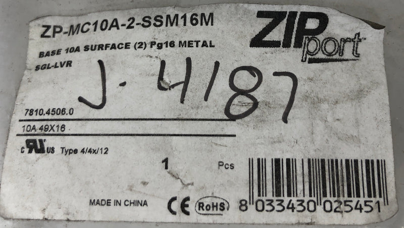ZipPort Base 10A Surface ZP-MC10A-2-SSM16M