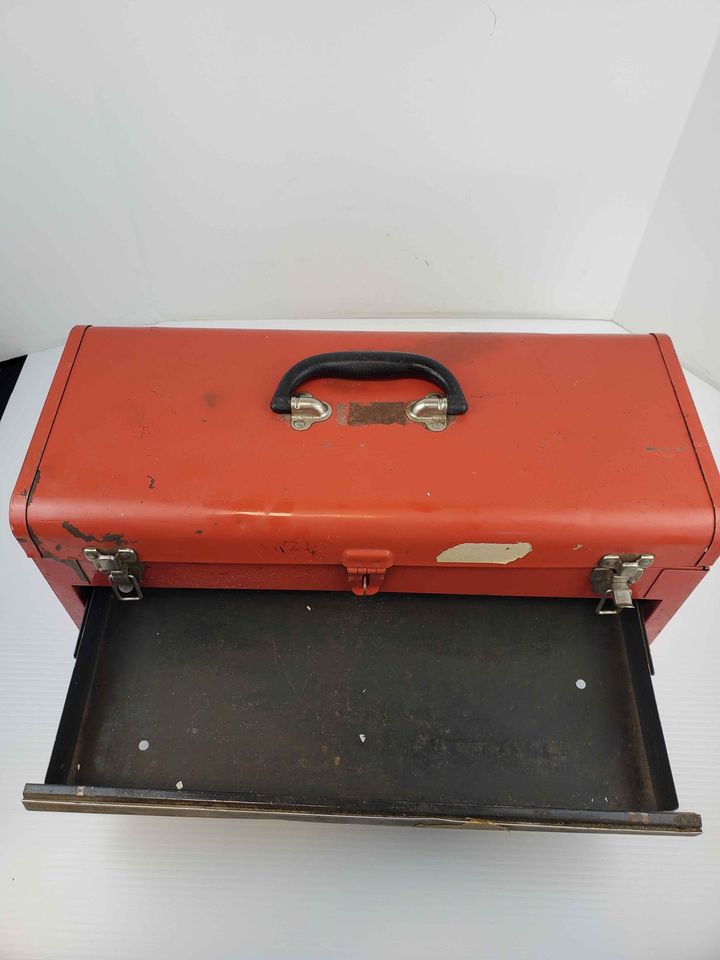 Vintage Red Tool Box With Two Drawers