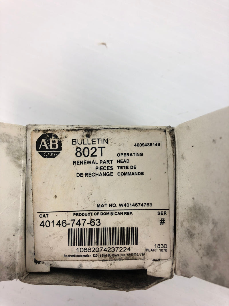 Allen Bradley 40146-747-63 Operating Head 802T