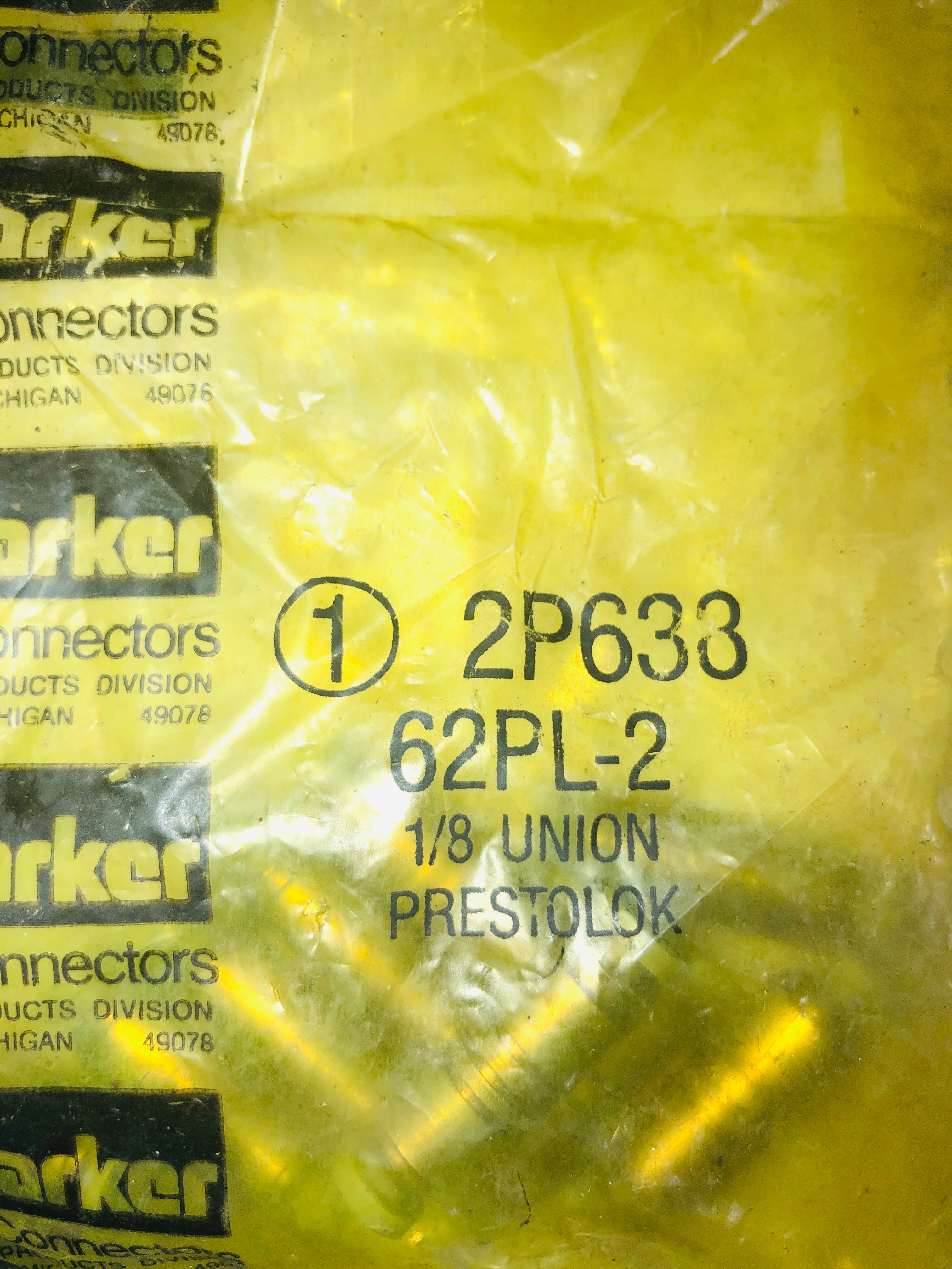 Parker Fluid Connectors 2P633 62PL-2 1/8 Union Prestolock (Lot of 20)