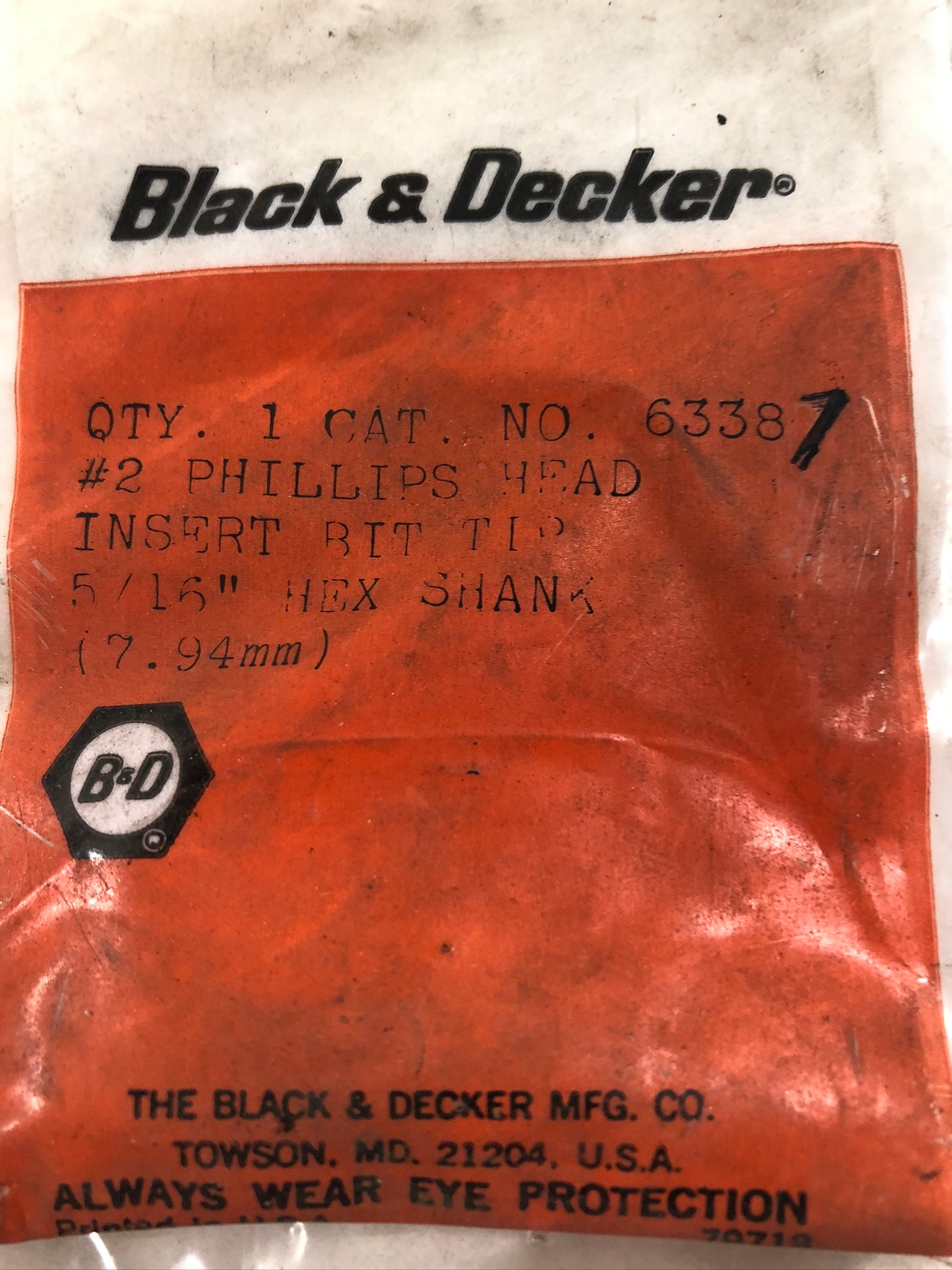 Black and Decker 6338 #2 Phillips Head Insert Bit Tip 5/16" Hex Shank 63387