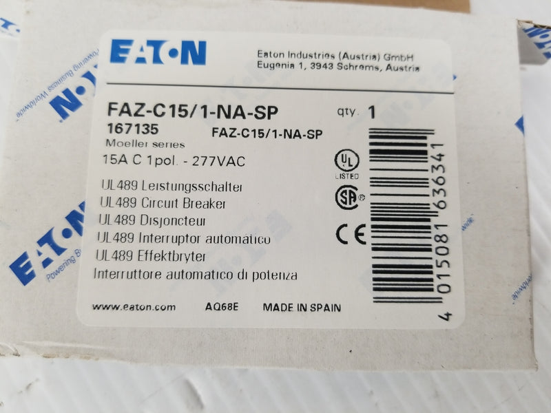 Eaton FAZ-C15/1-NA-SP Miniature Circuit Breaker 15A 1-Pole