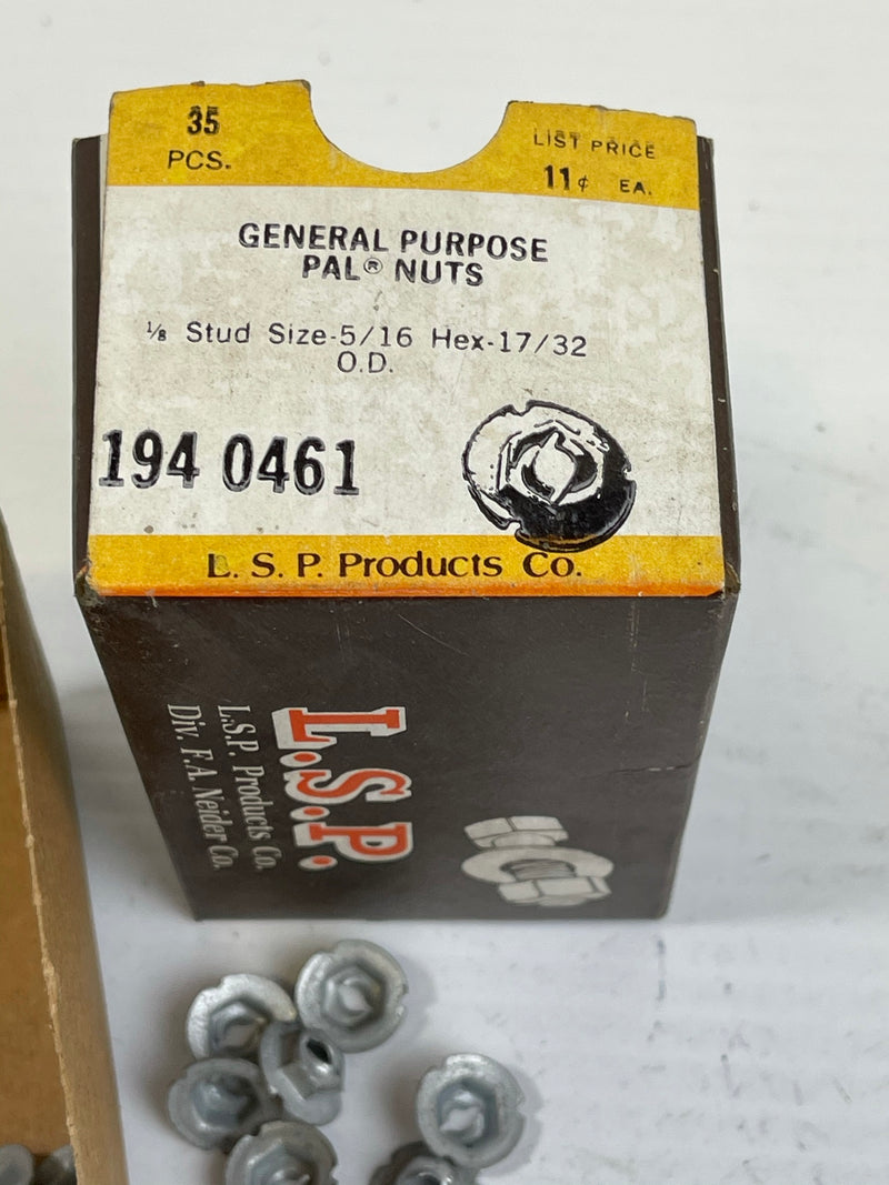 L.S.P. General Purpose Pal Nuts 1/8 Stud Size 5/16 Hex 17/32 Lot of 35 194-0461