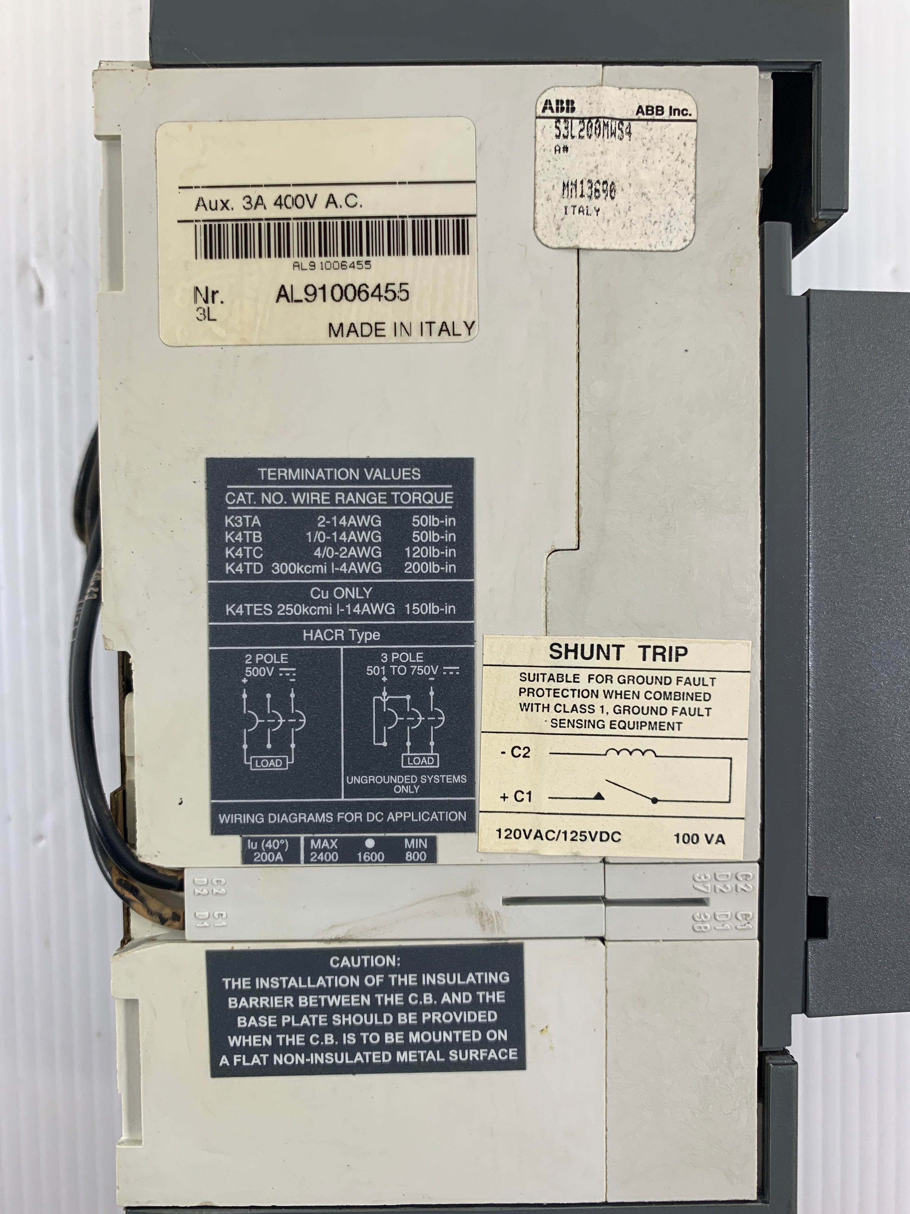ABB Circuit Breaker SACE S3 200A 480V~500V
