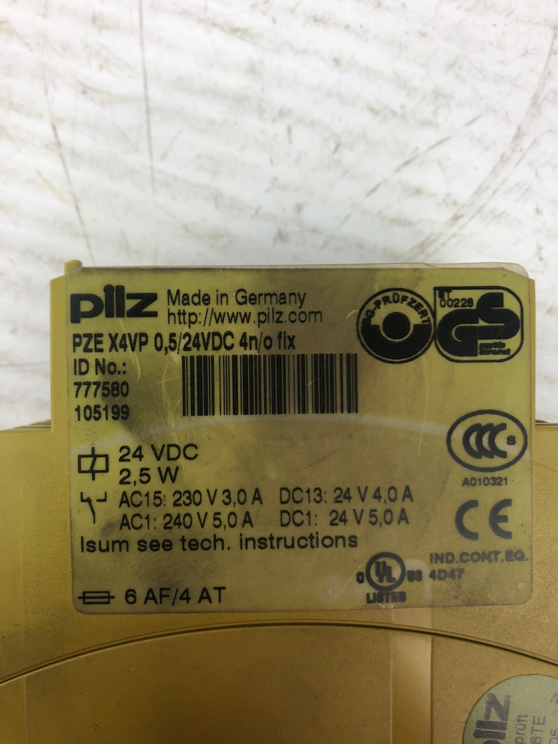 Pilz PZE X4VP Safety Relay 0,5s 24VDC 4n/o fix