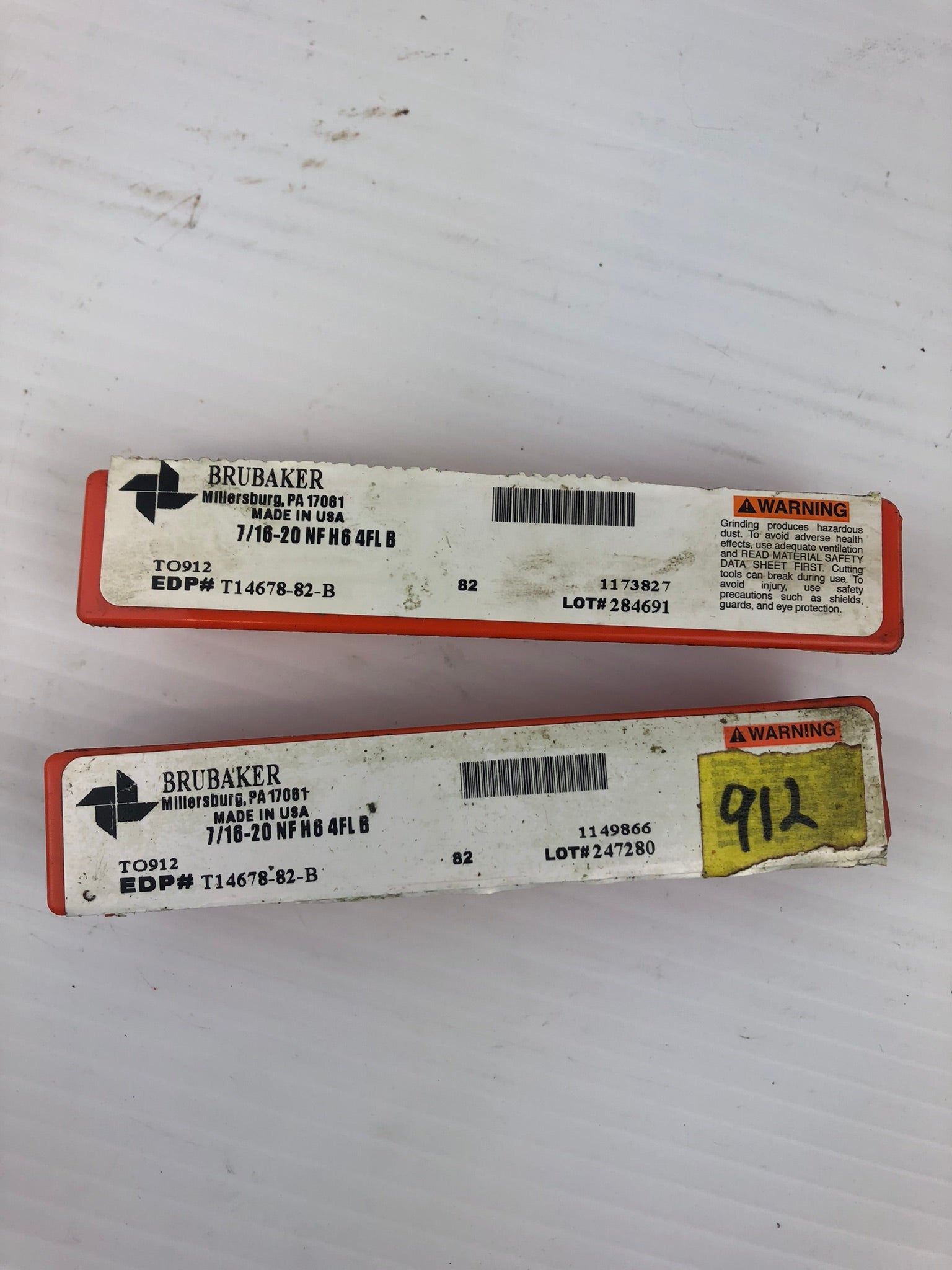 Brubaker 7/16-20 NF H6 4FL B Tap T14678-82-B Drill Bit Tap Tool - Lot of 2