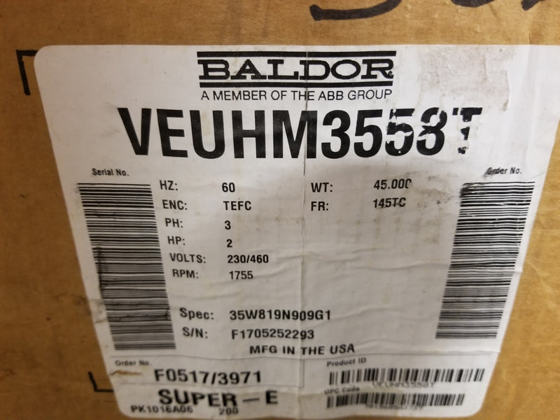 Baldor VEUHM3558T 2HP 3-Phase Electric Motor