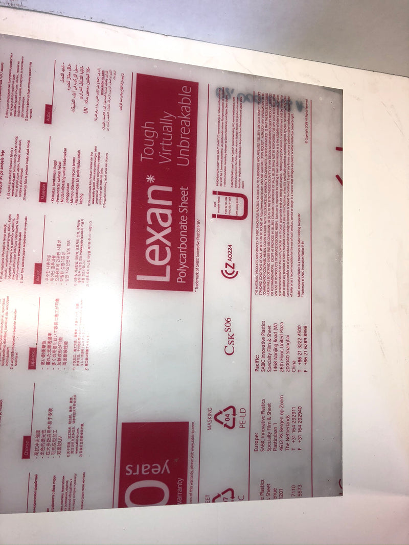 Sabic Innovative Plastics Lexan Polycarbonate Sheet 27-9/16" x 16-1/8" x 0.16"