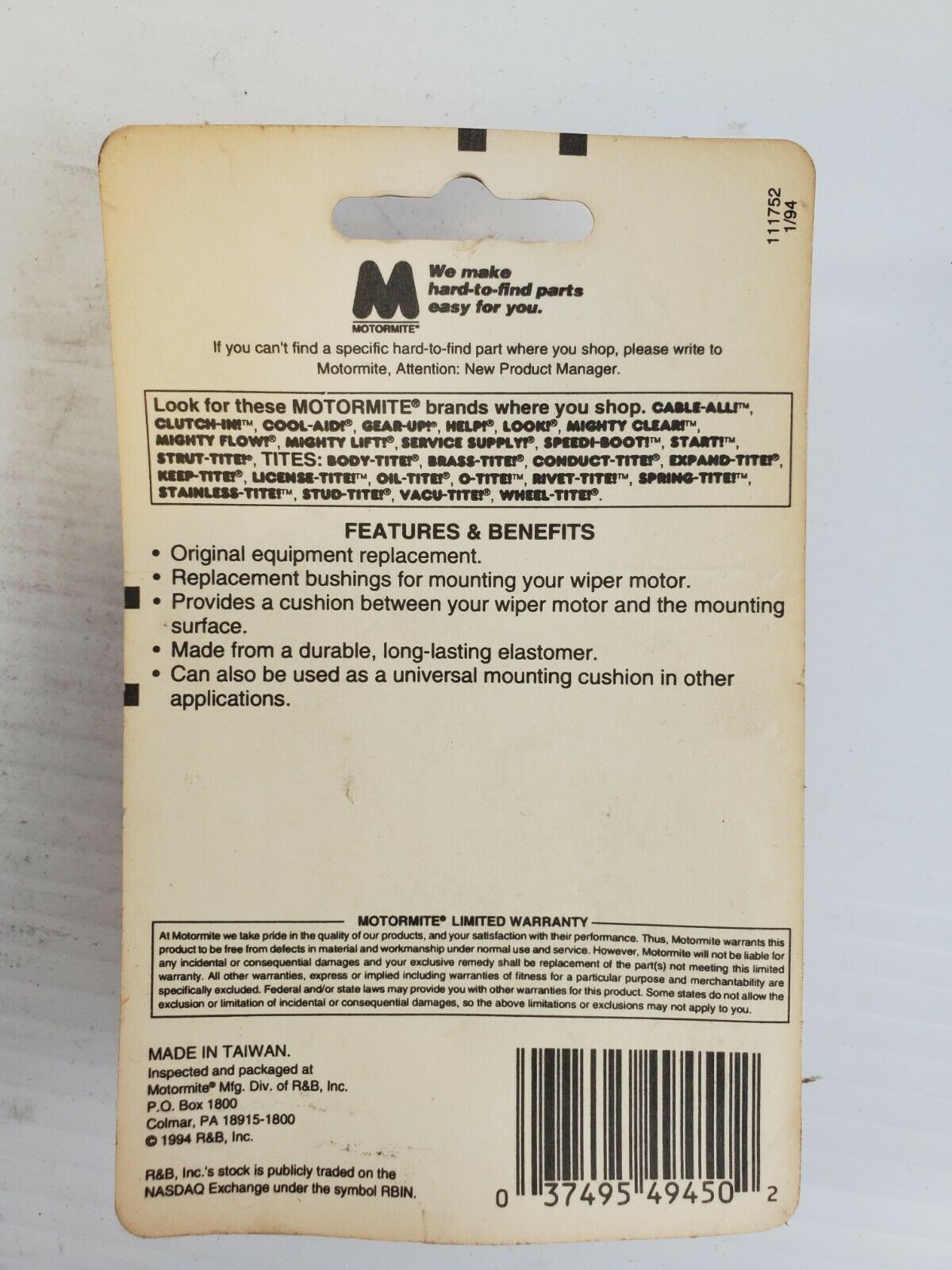 Help! 49450 Wiper Motor Bushings Universal