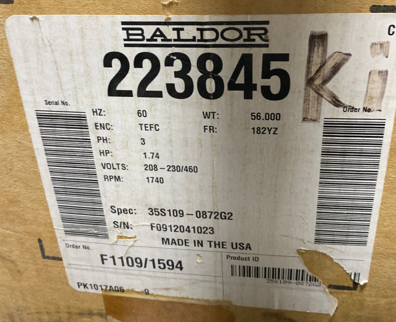 Baldor Motor 223845 1.74 HP 3 PH