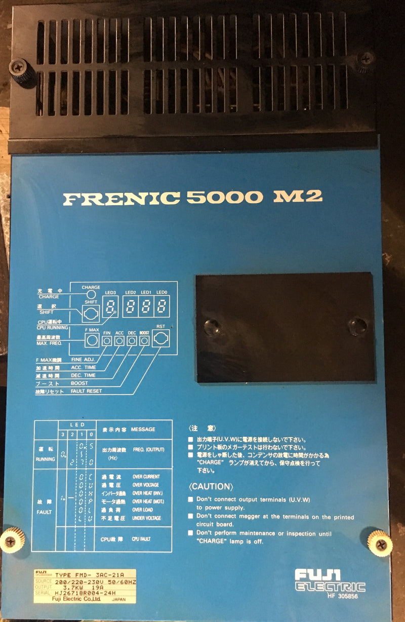 Fuji Frenic 5000 M2 Motor Drive FMD-3AC21A 200/220-230V 3.7 KW 19 AMP