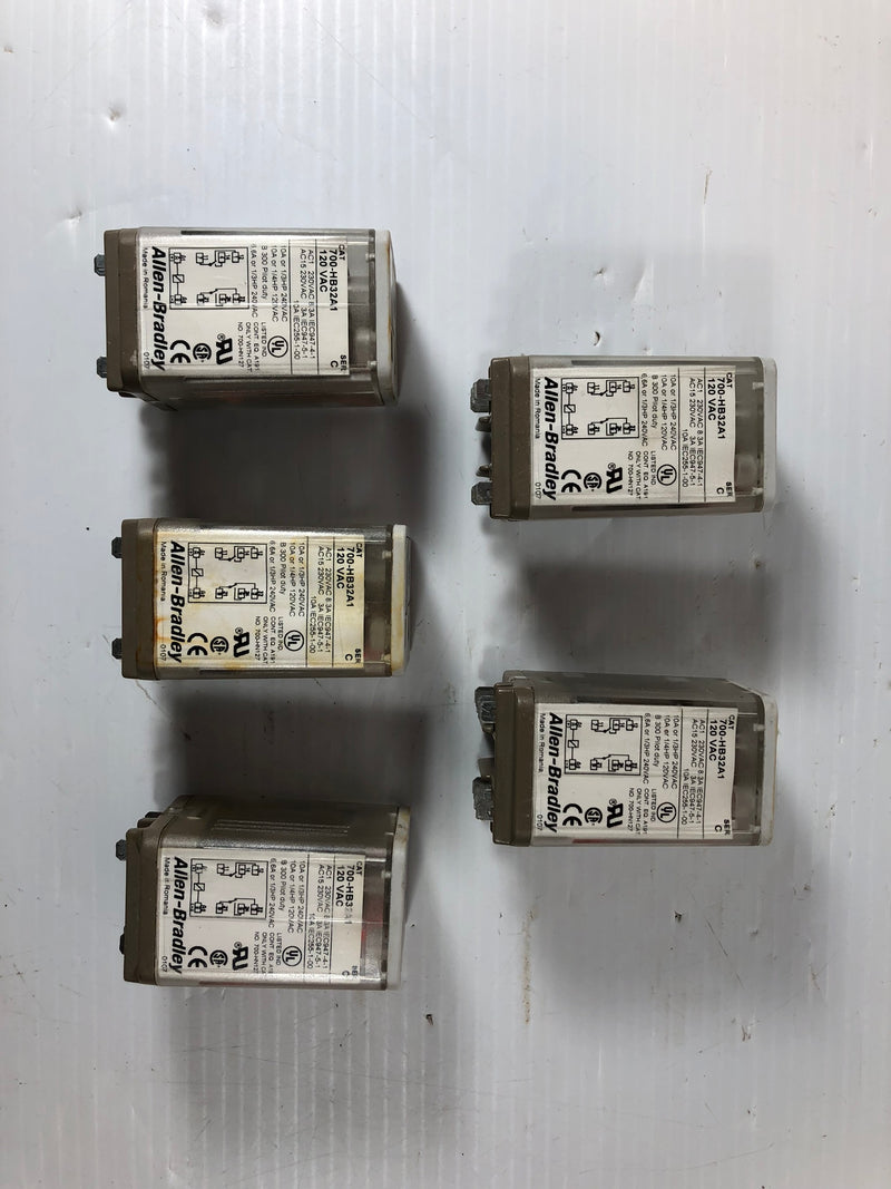 Lot of 5 - Allen-Bradley 700-HB32A1 Series C 120 VAC General Purpose Relays