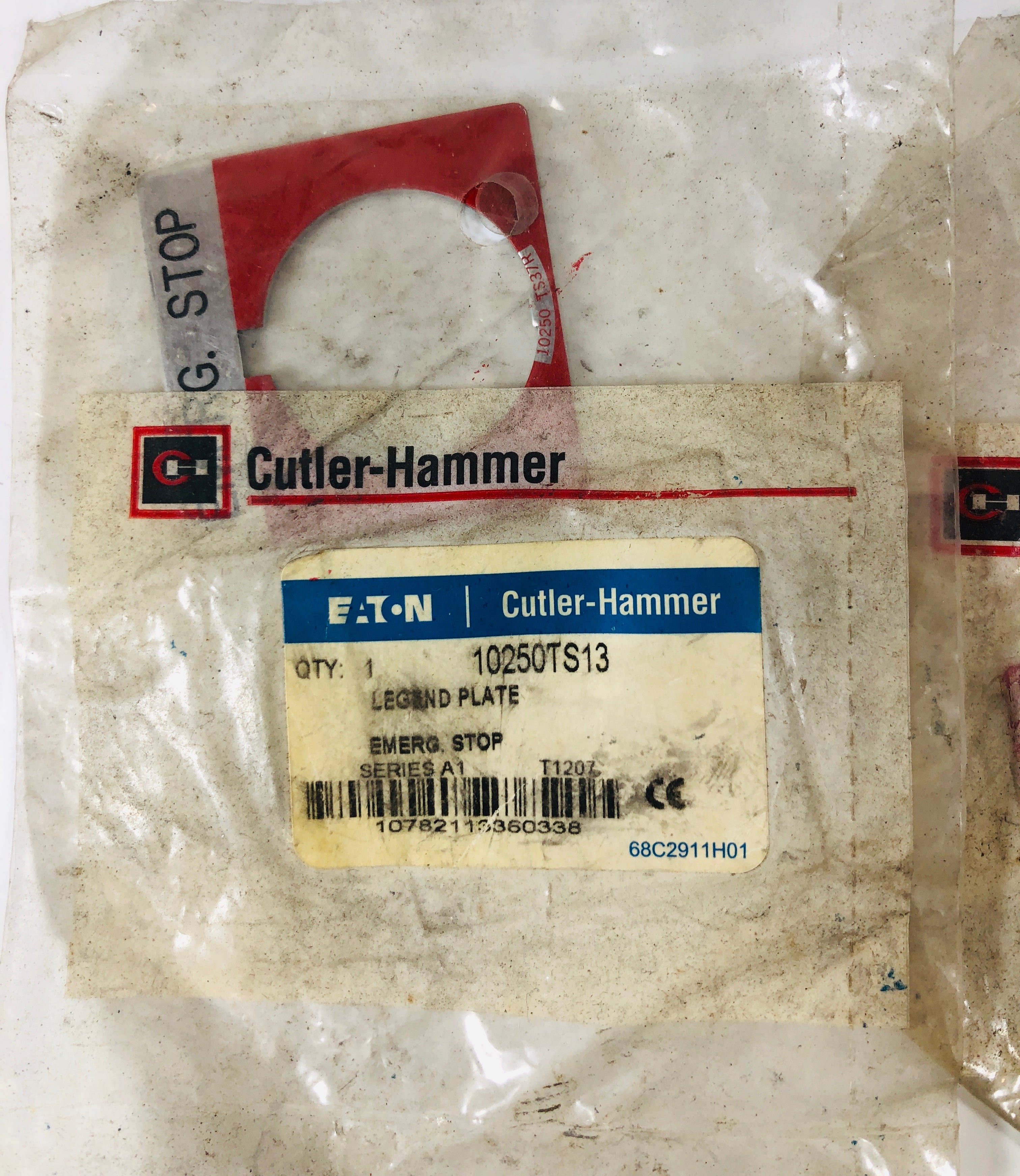 Eaton 10250TS13 Cutler-Hammer Legend Plate Square Emergency Stop Red - Lot of 2