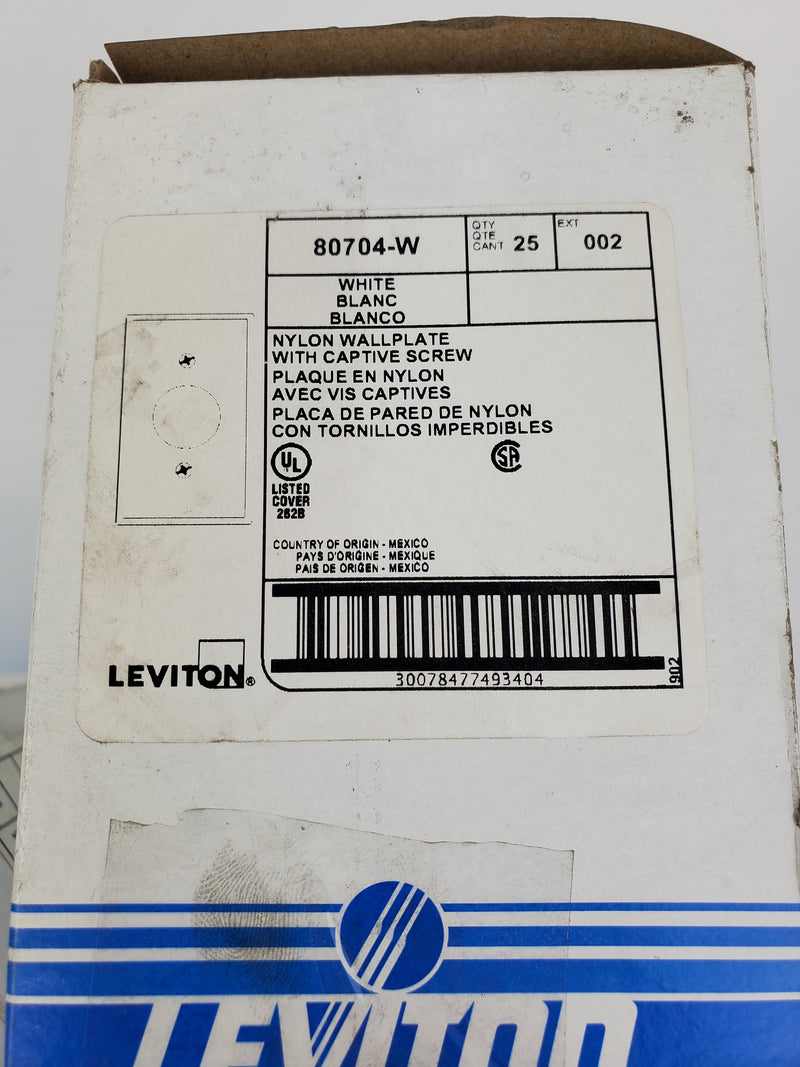 Leviton White Nylon Wall Plate With Captive Screw 80704-W (Box of 25) Lot of 2
