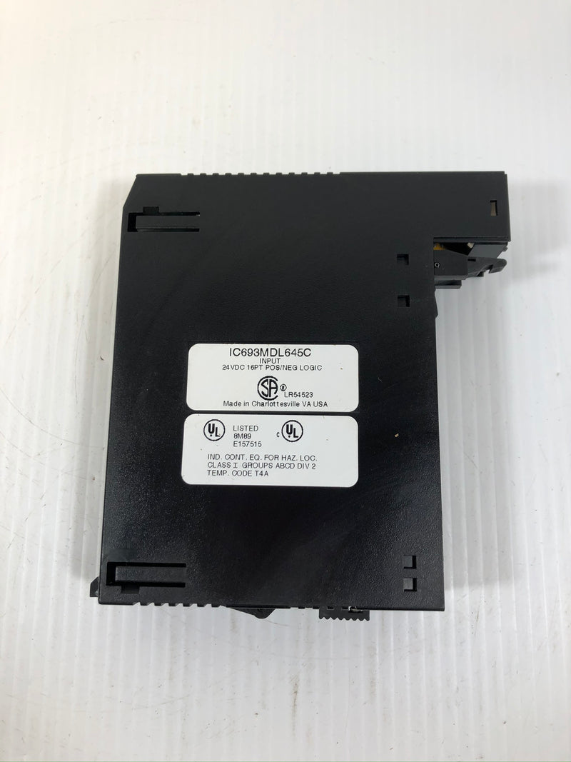 GE Fanuc IC693MDL645C Input Module 24VDC 16PT Pos/Neg Logic No Cover