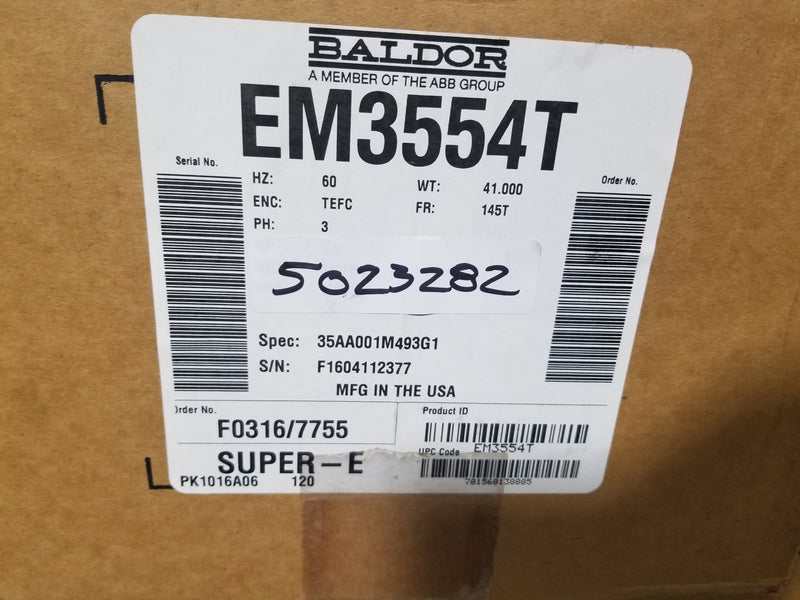 Baldor EM3554T 1-1/2HP 3 Phase Electric Motor 145T