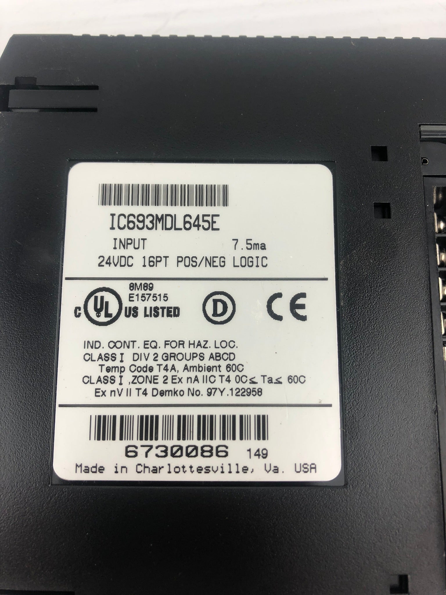 GE Fanuc IC693MDL645E Input PLC Module 24VDC 16PT P0S/NEG Logic with Door
