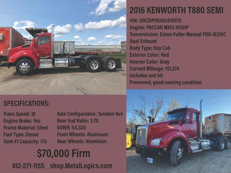 2016 Kenworth T880 Semi Truck