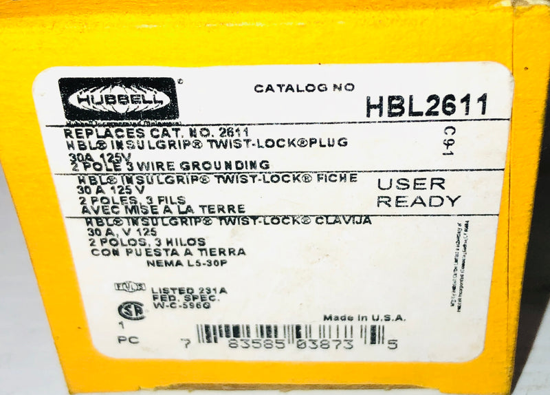 Hubbell Twist Lock Plug HBL2611