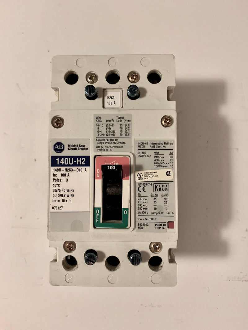 Allen-Bradley 140U-H2 Molded Case Circuit Breaker 140U-H2C3-D10 100A