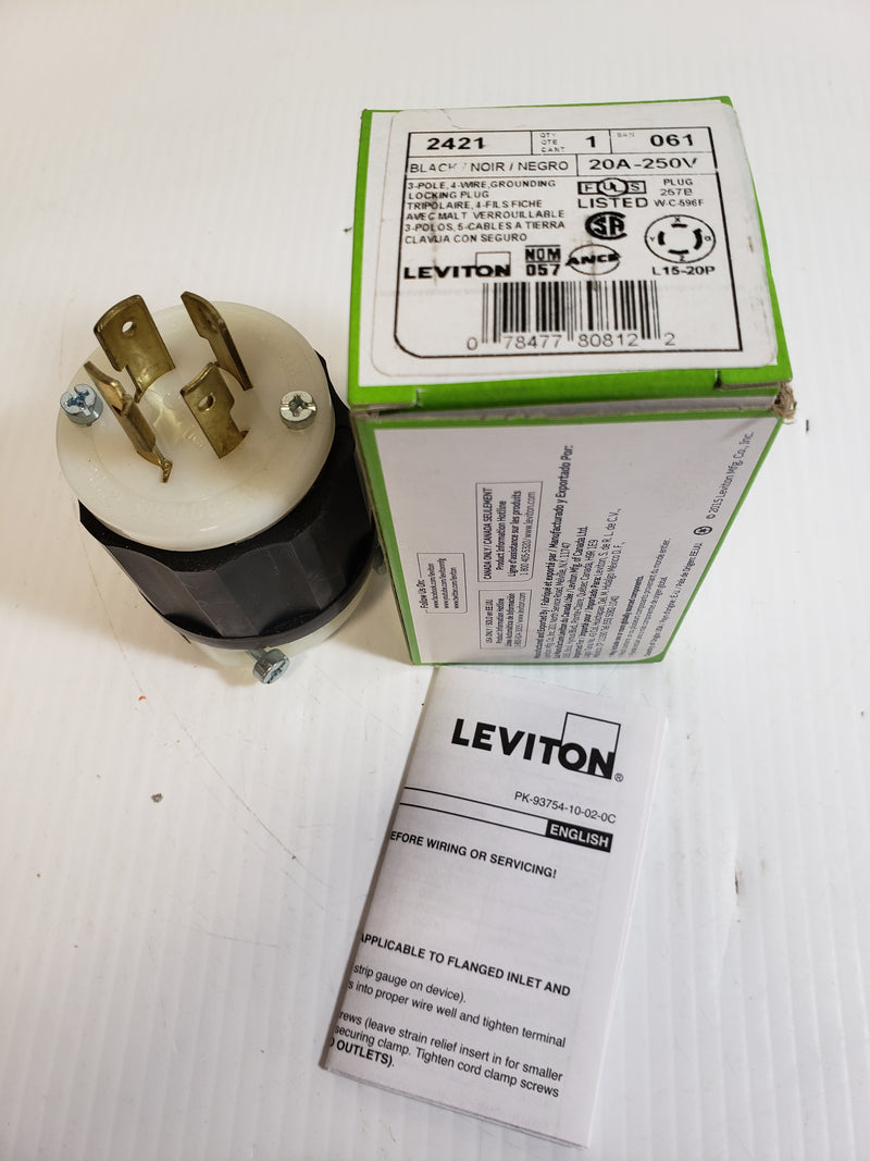 Leviton 2421 Grounding Locking Plug 3 Pole 4 Wire