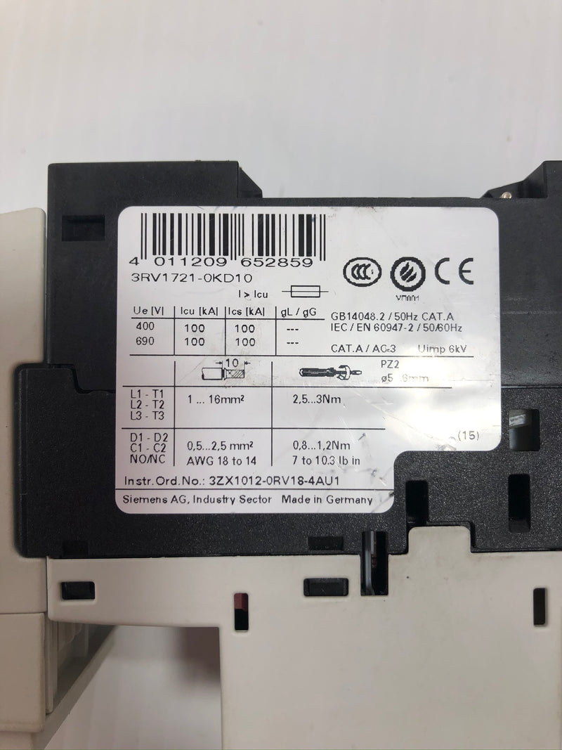 Siemens Sirius 3RV1721-0KD10 Circuit Breaker