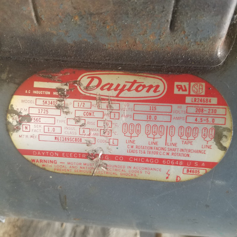 Dayton 5K340S 1/2 Horsepower Electric Gearmotor 2Z153C