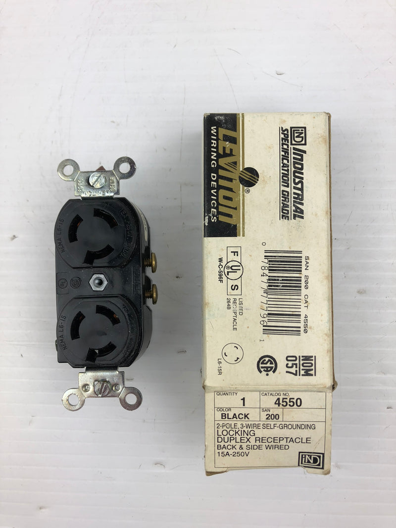 Leviton Duplex Locking Rec 4550 Black Industrial 2-Pole 3 Wire Self Grounding