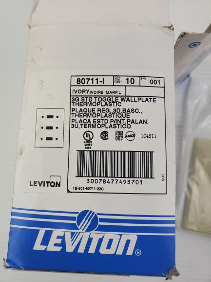 Leviton 80711-I Ivory 3G STD Toggle Wallplate Thermoplastic (Box of 10)