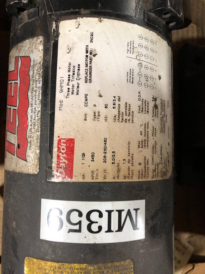 Dayton 9HM01 Electric Motor 1-1/2 HP 3450 RPM 3 PH 3N090