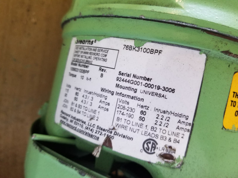 Baldor VBM3554T 1-1/2HP 3 Phase Electric Motor with Stearns Brake 1740 RPM