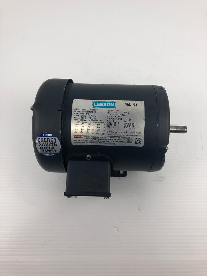 LEESON ELECTRIC Motor C4T17FB9C 101646.00 1/4 HP 1725 RPM 208-230/460V 3PH