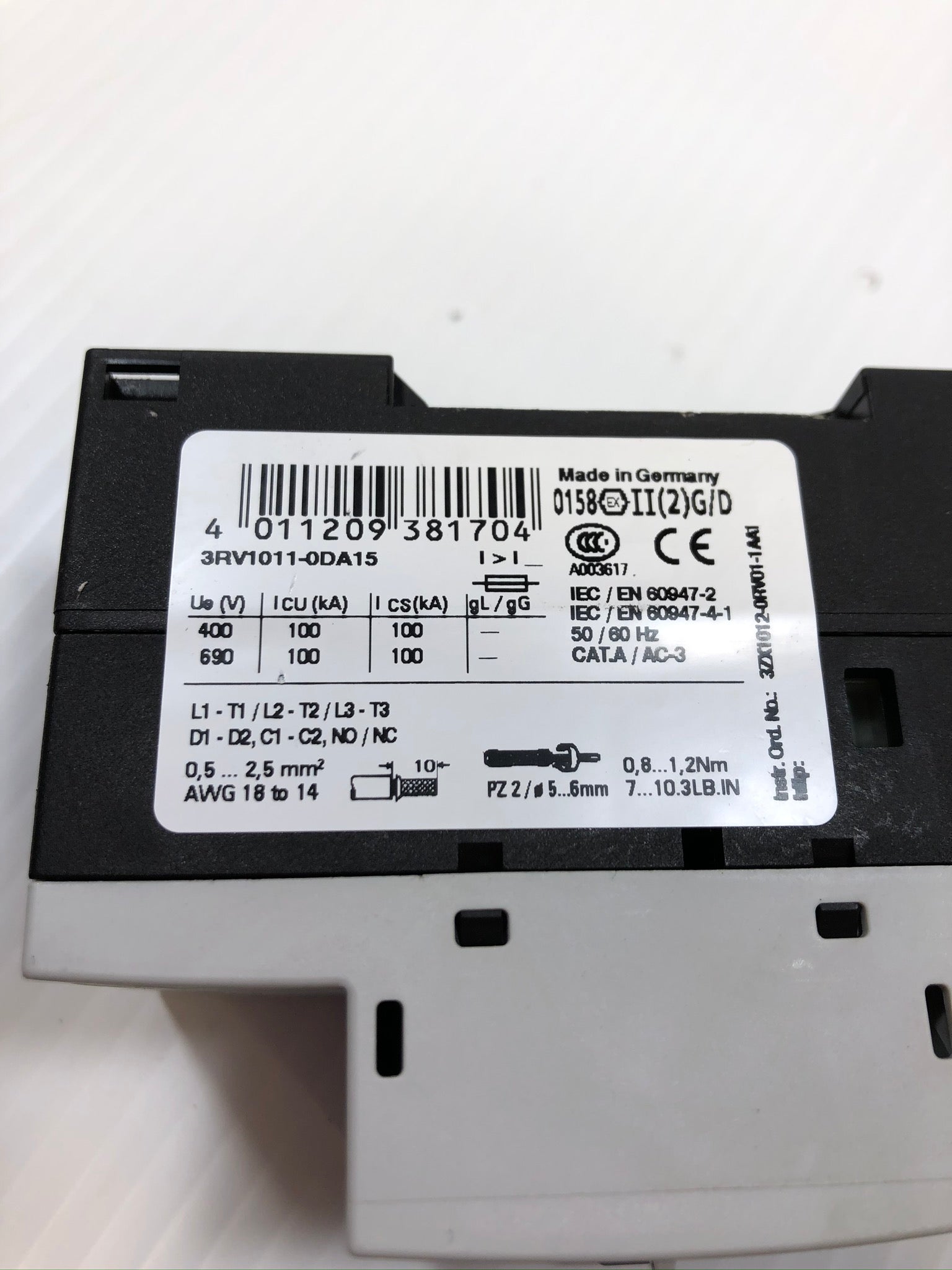 Siemens 3RV1011-0DA15 Sirius Circuit Breaker