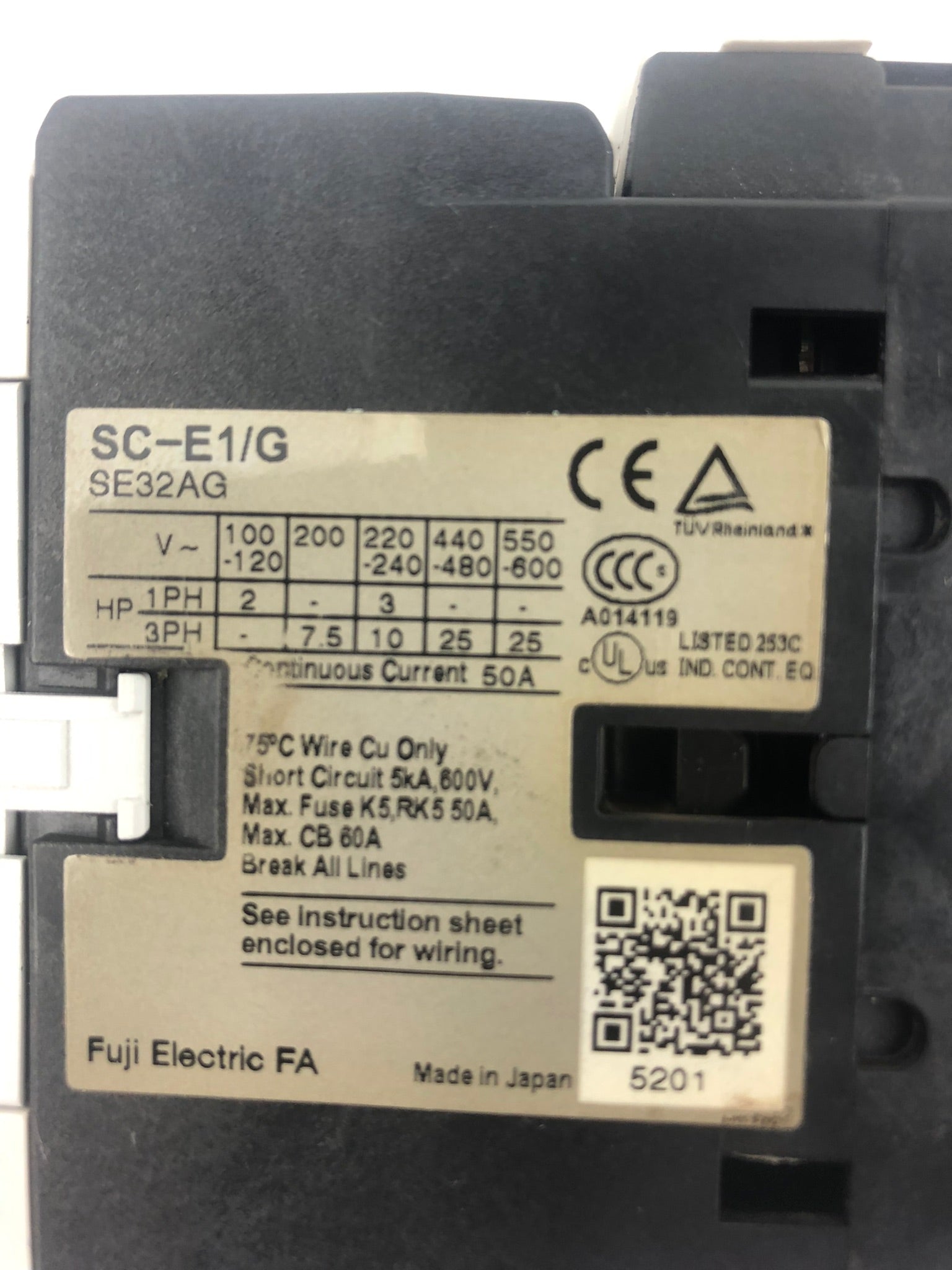Fuji Electric SC-E1G SE 32AG Contactor Fuji SZ-A22/T Auxiliary Fuji SZ-Z31 Coil