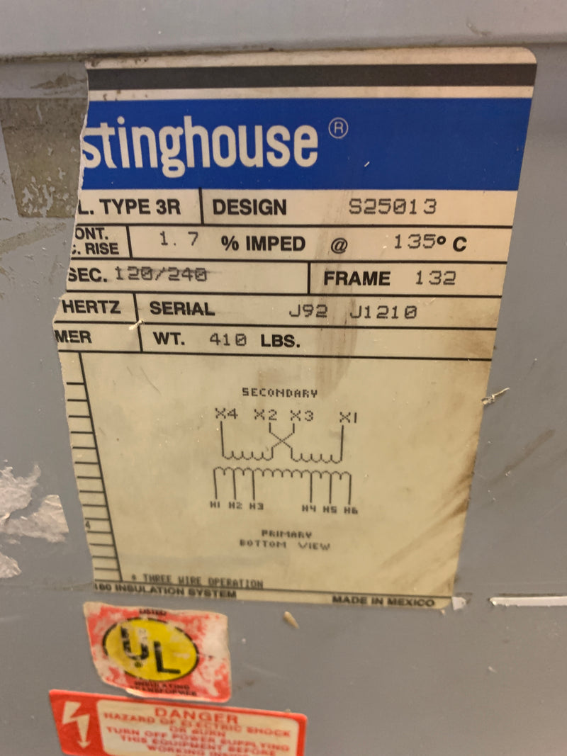 Westinghouse Transformer S25013 Frame 132 120/240