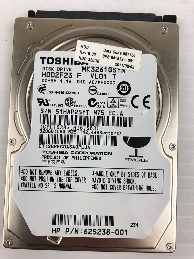 Toshiba 625238-001 Laptop Hard Drive MK3261GSYN HDD2F23