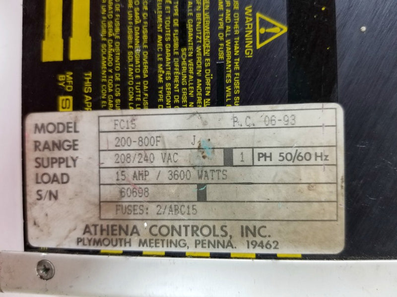 DME Athena Controls FC15 Temperature Controller FC15AG 15 Amp