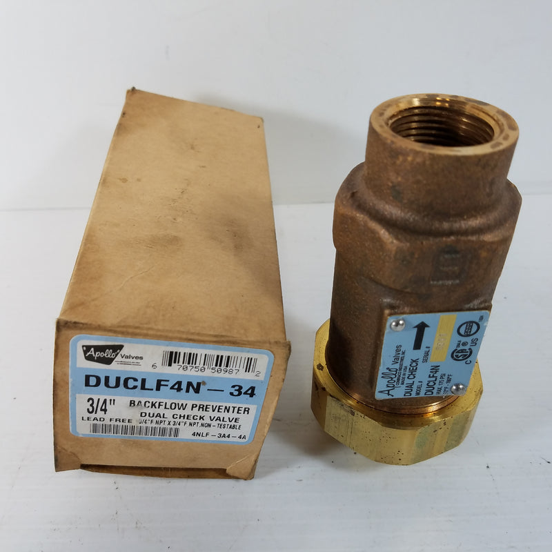 Apollo DUCLF4N-34 Dual Check Valve Backflow Preventer 3/4"