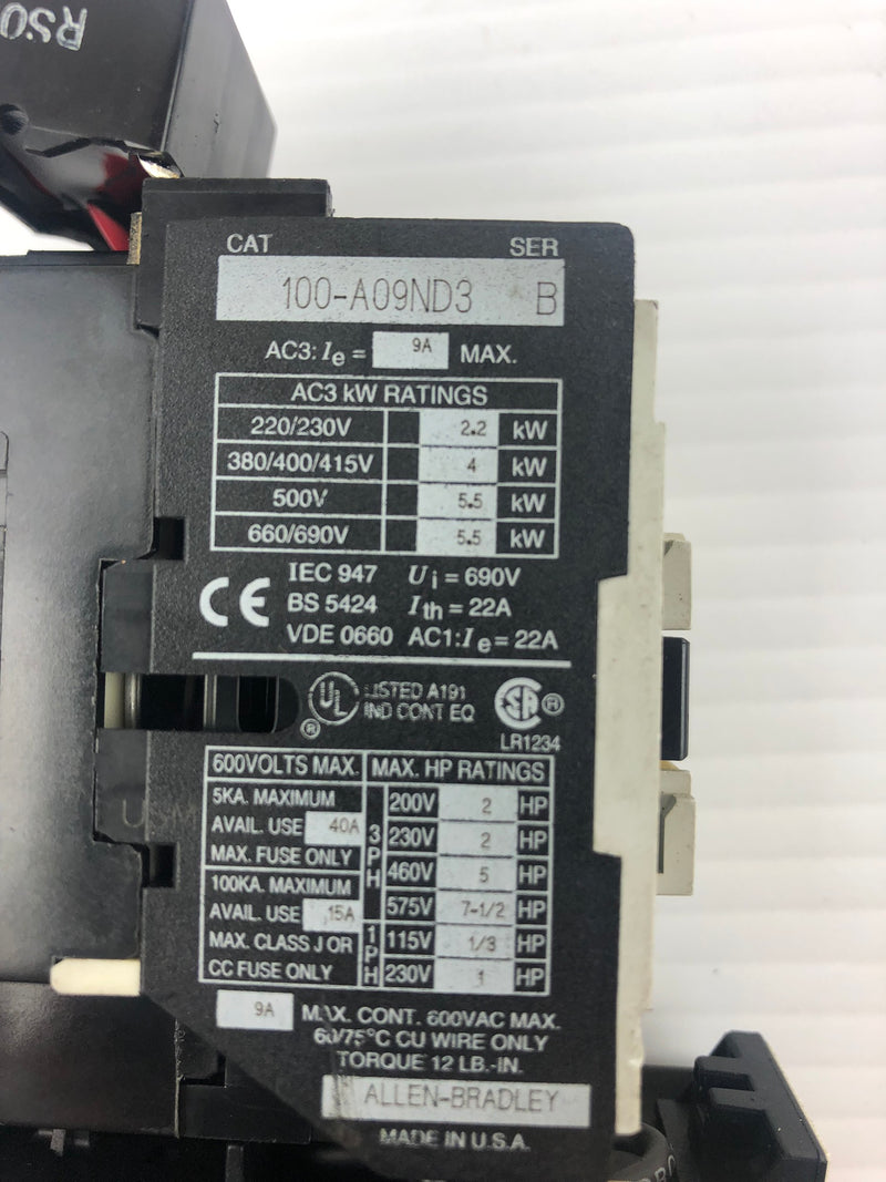 Allen-Bradley 100-A09ND3 Series B Contactor with 193-BSB 42B Overload Relay