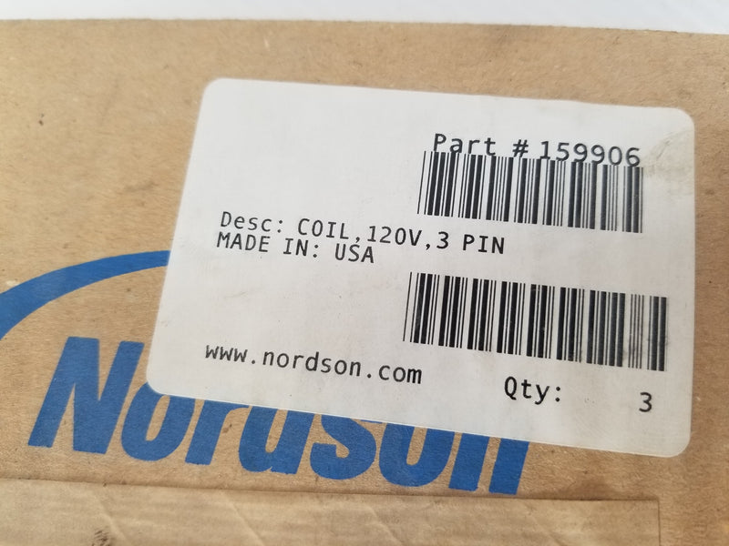 Nordson 159906 Solenoid Coil 120VAC 3-Pin