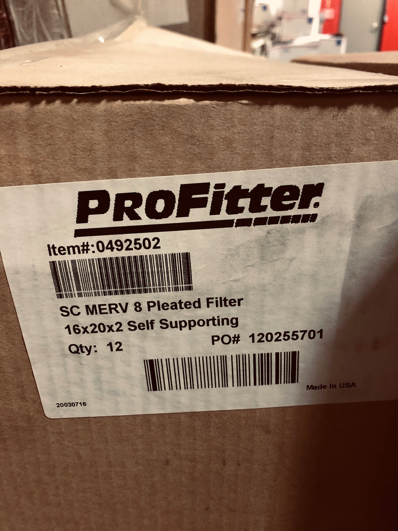 ProFitter Pleated Filter 16 x 20 x 2 Self Supporting 0492502 (Lot of 5)