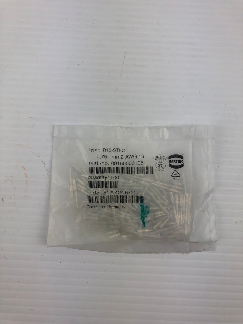 Harting 09150006105 Connector Contacts R15-STI-C - Bag of 100