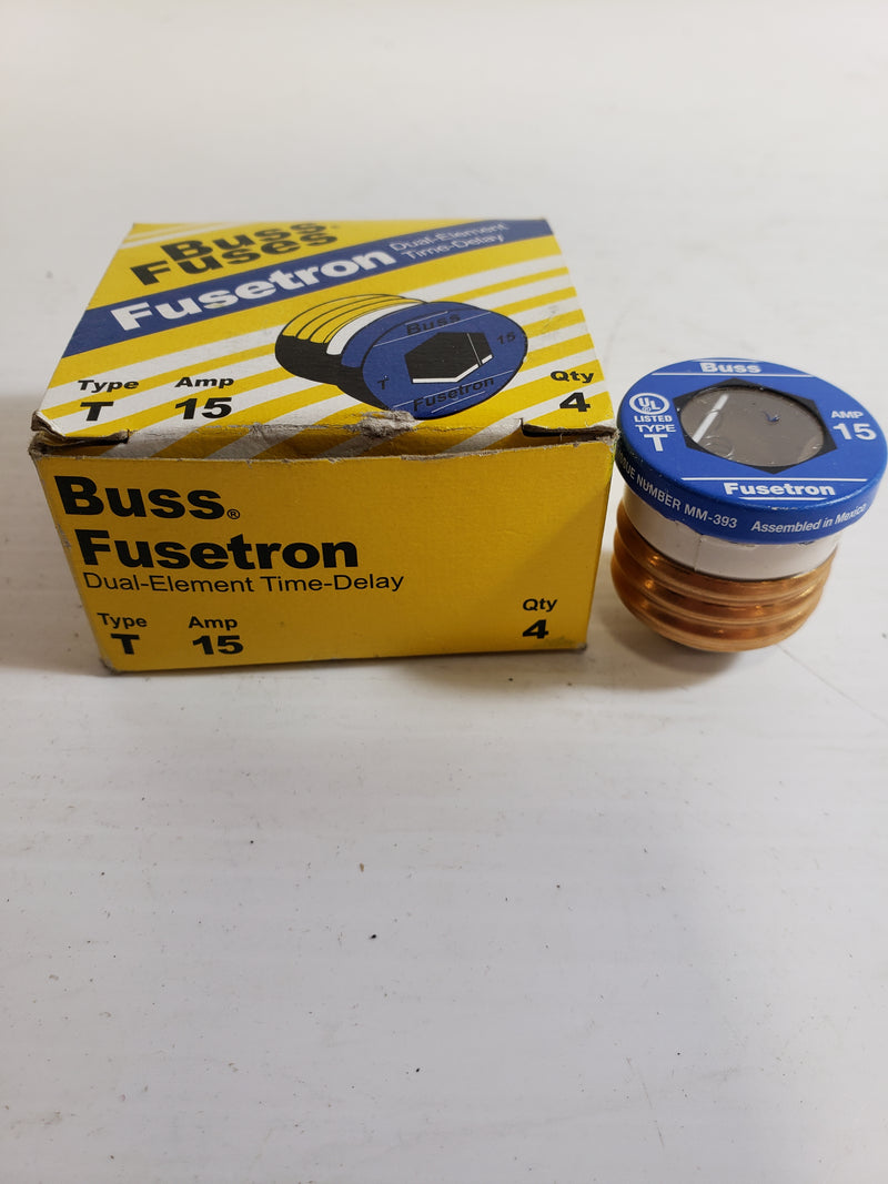 Buss Fusetron Fuses Type T 15 Amp Dual Element Time Delay Box of 4
